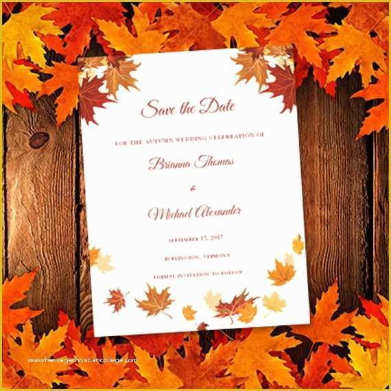 Fall Save the Date Templates Free Of Falling Leaves Printable Save the Date Card Autumn or