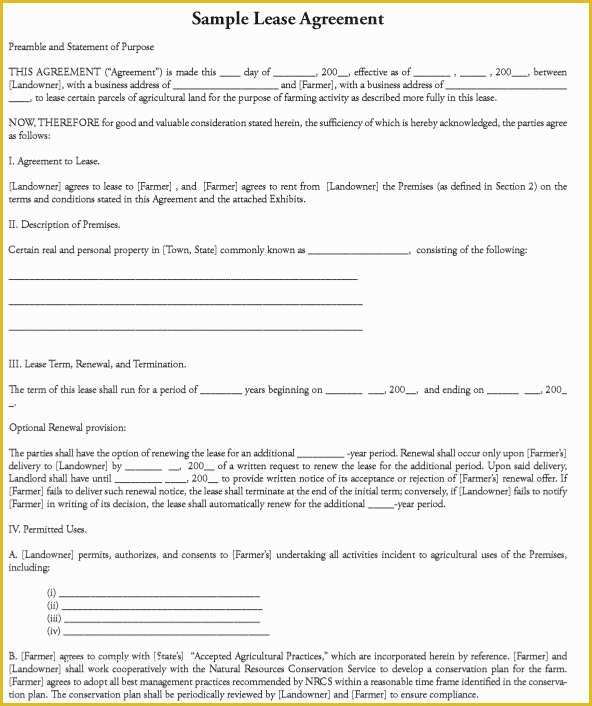 Farm Lease Agreement Template Free Of 12 Free Sample Professional Farm Land Lease Agreement