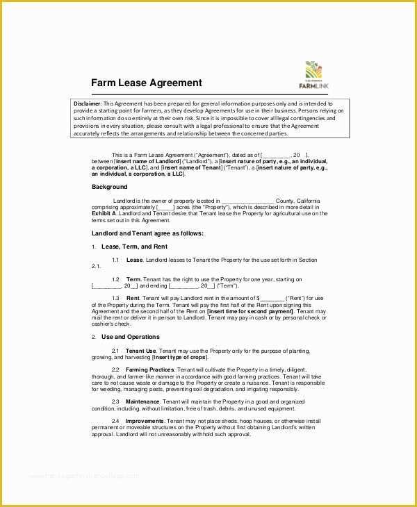 Farm Lease Agreement Template Free Of 7 Land Lease Templates Free Sample Example format