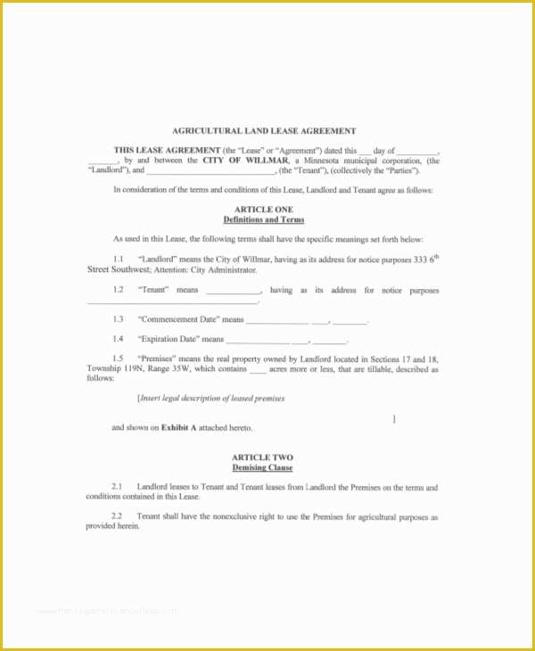 Farm Lease Agreement Template Free Of 7 Land Lease Templates Free Sample Example format