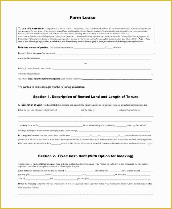 Farm Lease Agreement Template Free Of Blank Farm Lease form Bing Images
