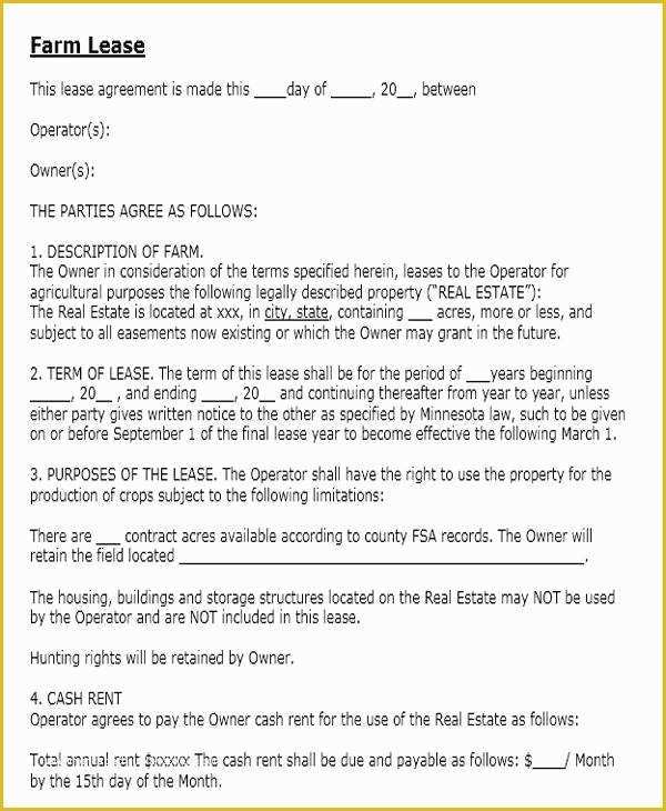 Farm Lease Agreement Template Free Of Farm Land Lease Agreement Template