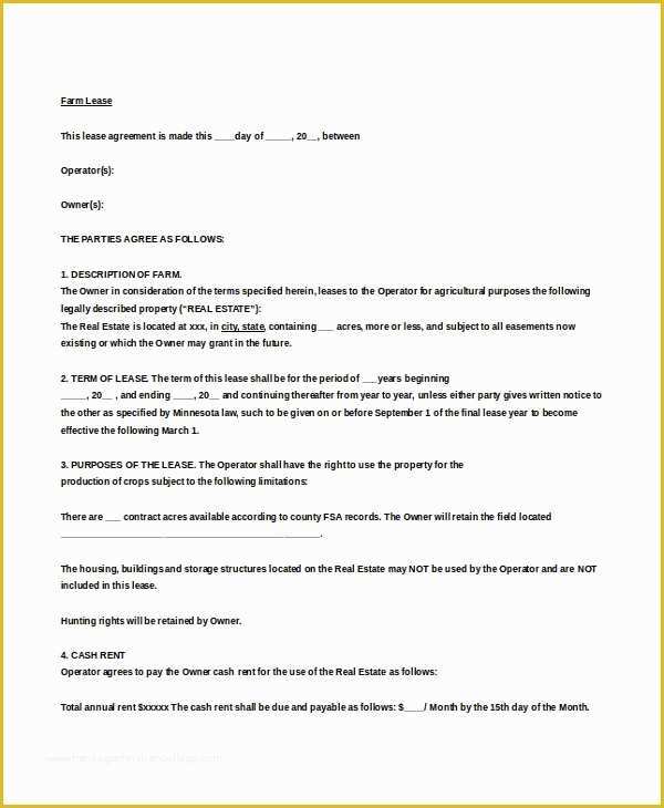 Farm Lease Agreement Template Free Of Rental Lease Agreement Template 19 Free Word Pdf