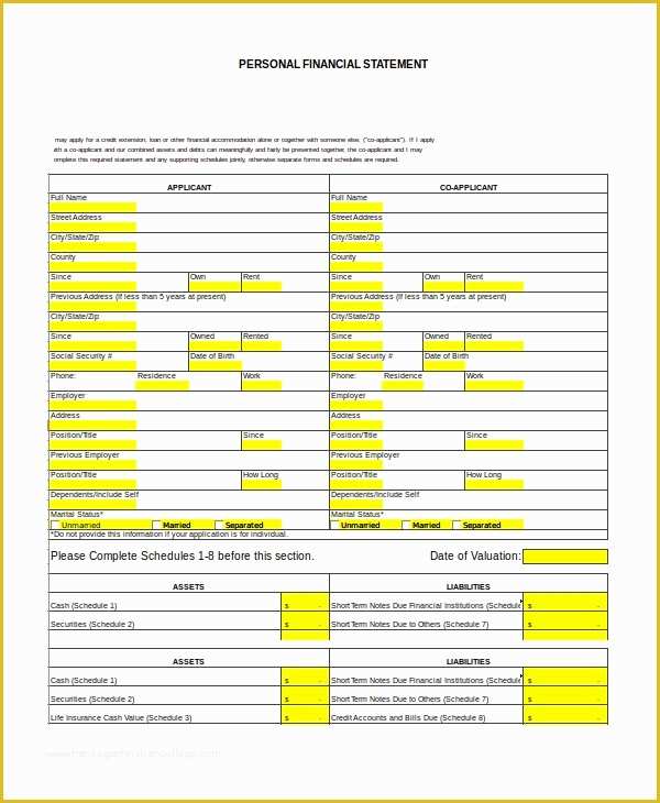 Financial Statement Excel Template Free Download Of Personal Financial Statement form 7 Free Pdf Word