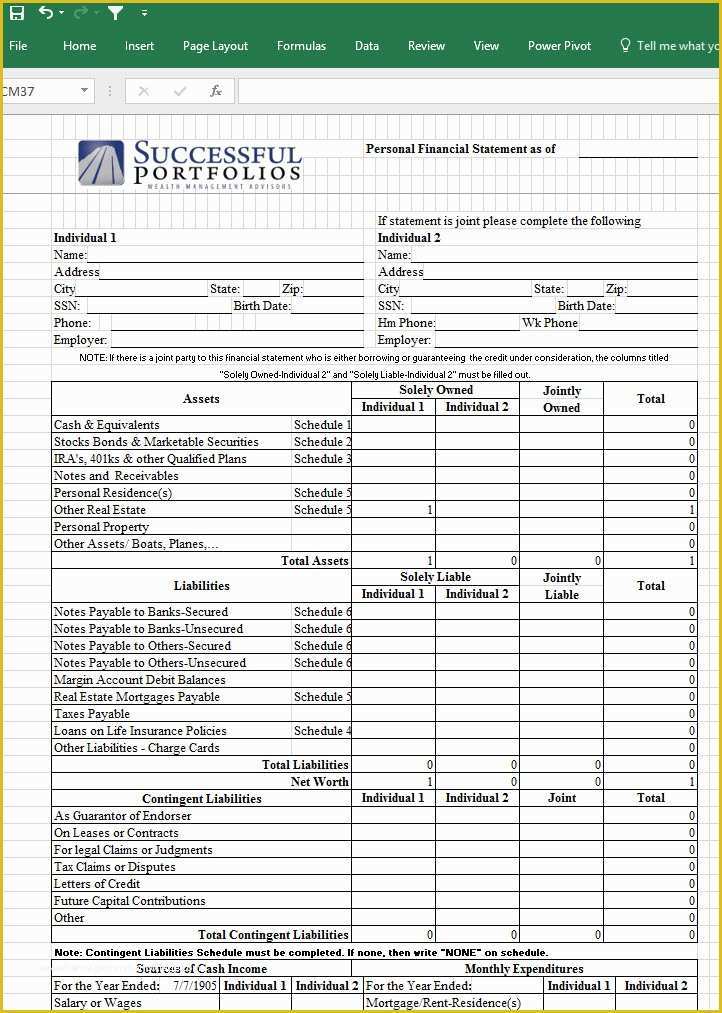 Financial Statement Excel Template Free Download Of Personal Financial Statement