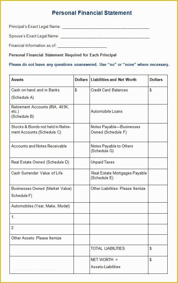 Financial Statement Excel Template Free Download Of Personal Financial Statement Templates 9 Download Free