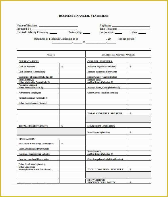 Financial Statement Excel Template Free Download Of Sample Business Financial Statement form 9 Download