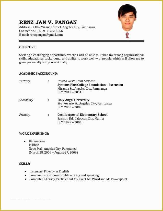 First Job Resume Template Free Of format Of Resume for Job Sample Resume for First Time Job