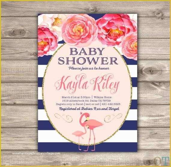 Flamingo Invitation Template Free Of Flamingo Baby Showerinvitation Template Its A Girl Pink Navy