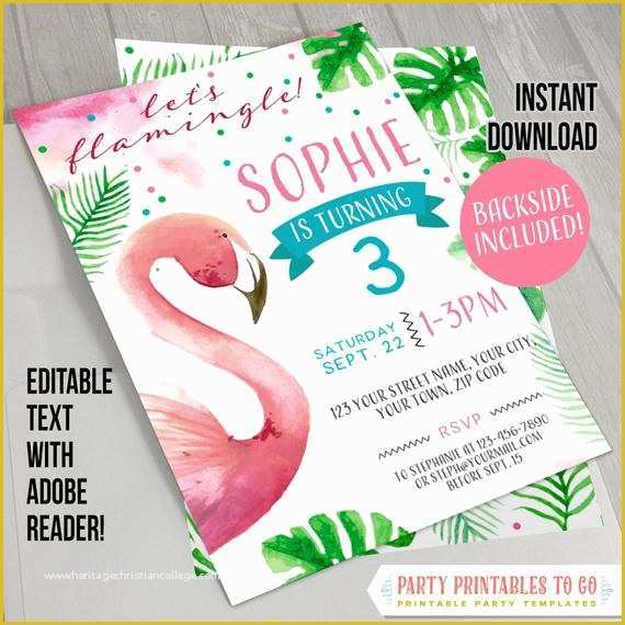 Flamingo Invitation Template Free Of Flamingo Party Invitation with Free Backside Instant