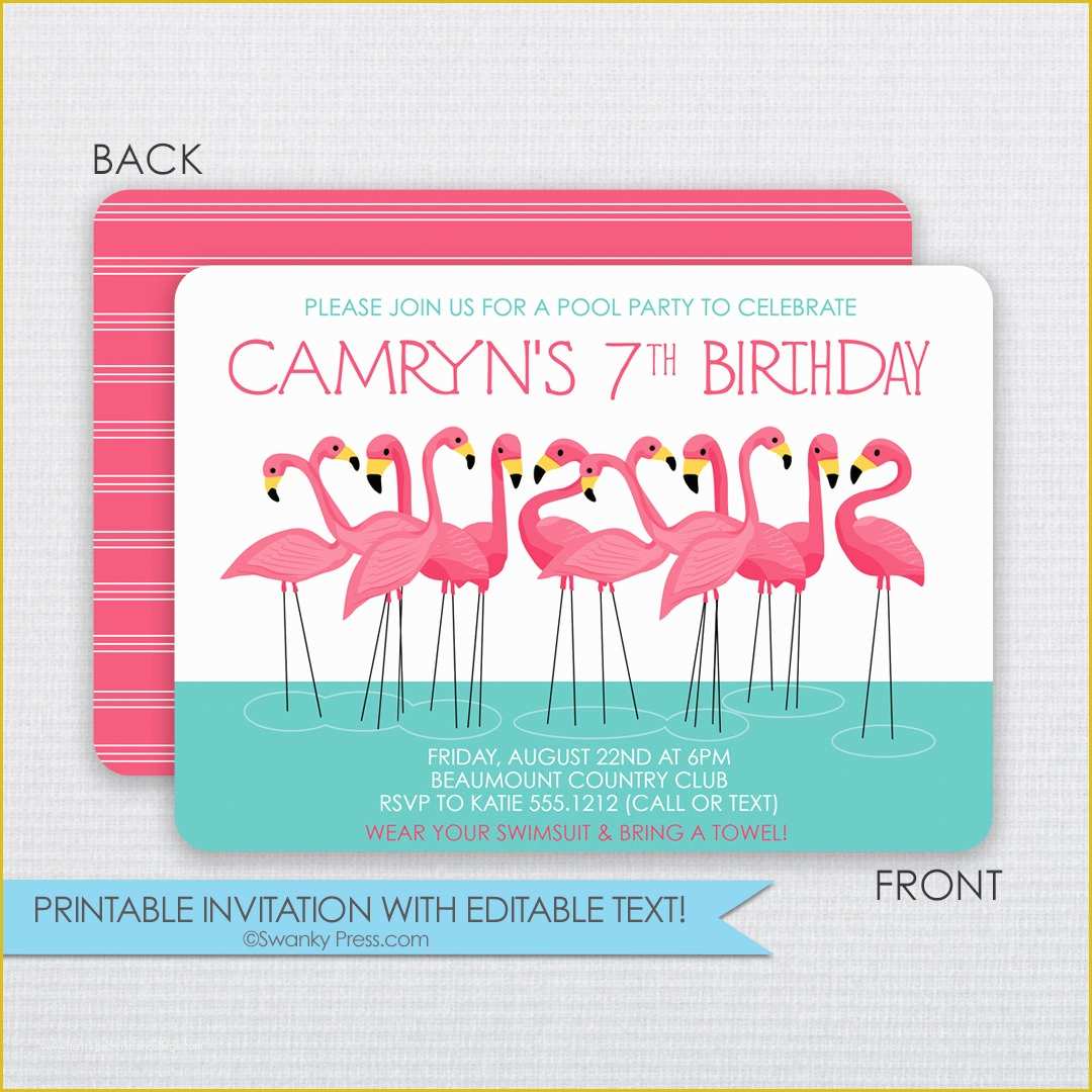 Flamingo Invitation Template Free Of Flamingo Pool Party Birthday Invitations Instant by
