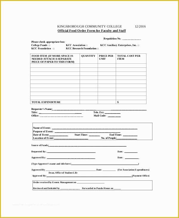 Food order form Template Free Download Of 9 Sample Food order forms