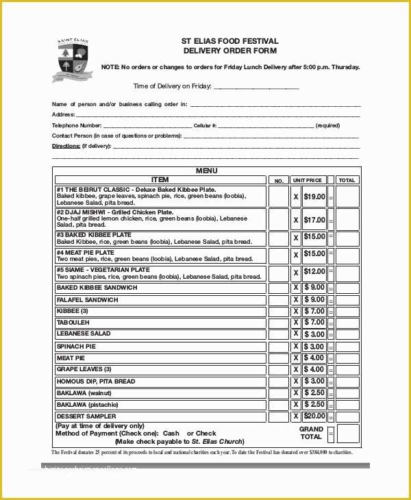 Food order form Template Free Download Of 9 Sample Food order forms