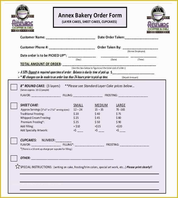 Food order form Template Free Download Of Bakery order Template 20 Free Sample Example format