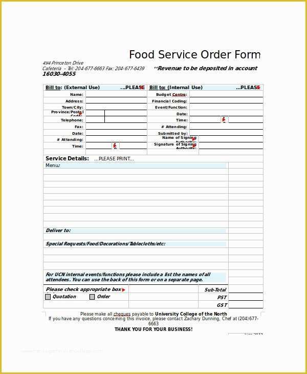 Food order form Template Free Download Of order form Template 12 Free Word Pdf Documents