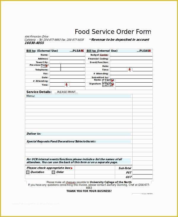 Food order form Template Free Download Of 28 Blank order Templates