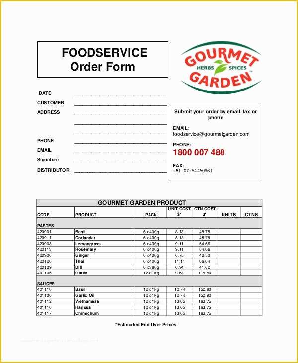 Food order form Template Free Download Of Service form Template