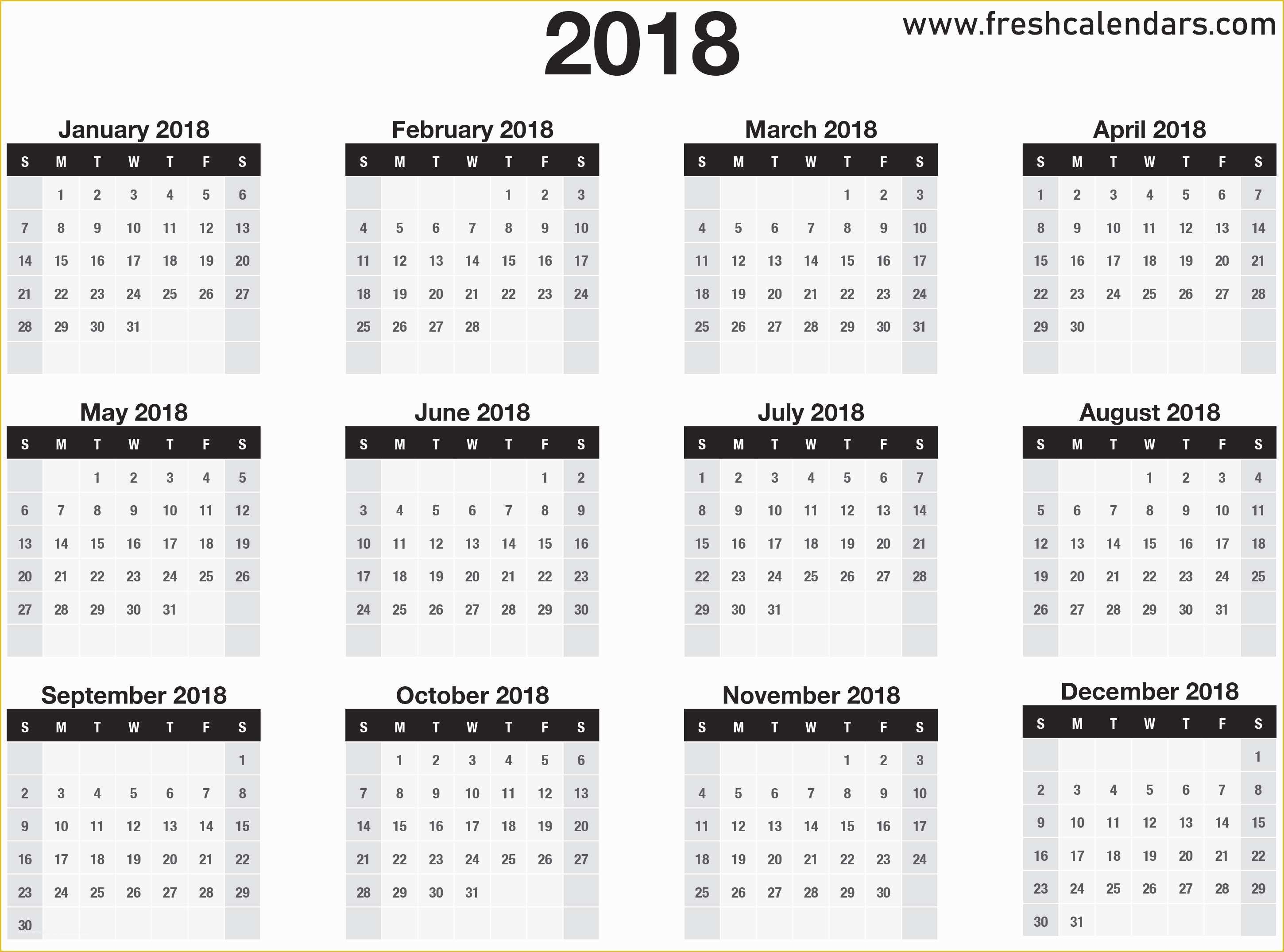 Free 12 Month Calendar Template Of 20 Printable 2018 Calendar Templates