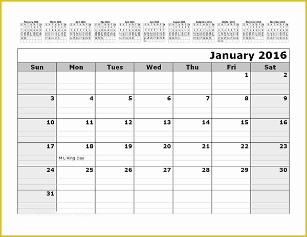 Free 12 Month Calendar Template Of 2016 Monthly Calendar Template with 12 Months at top