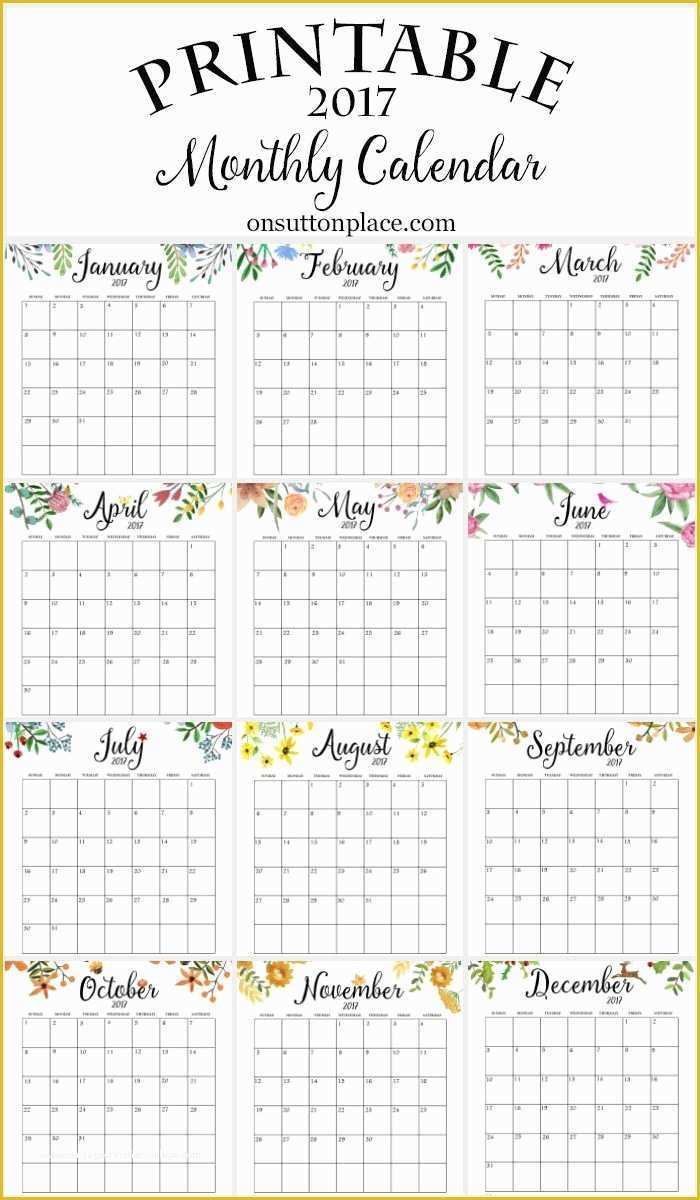 Free 12 Month Calendar Template Of 2017 Free Printable Monthly Calendar