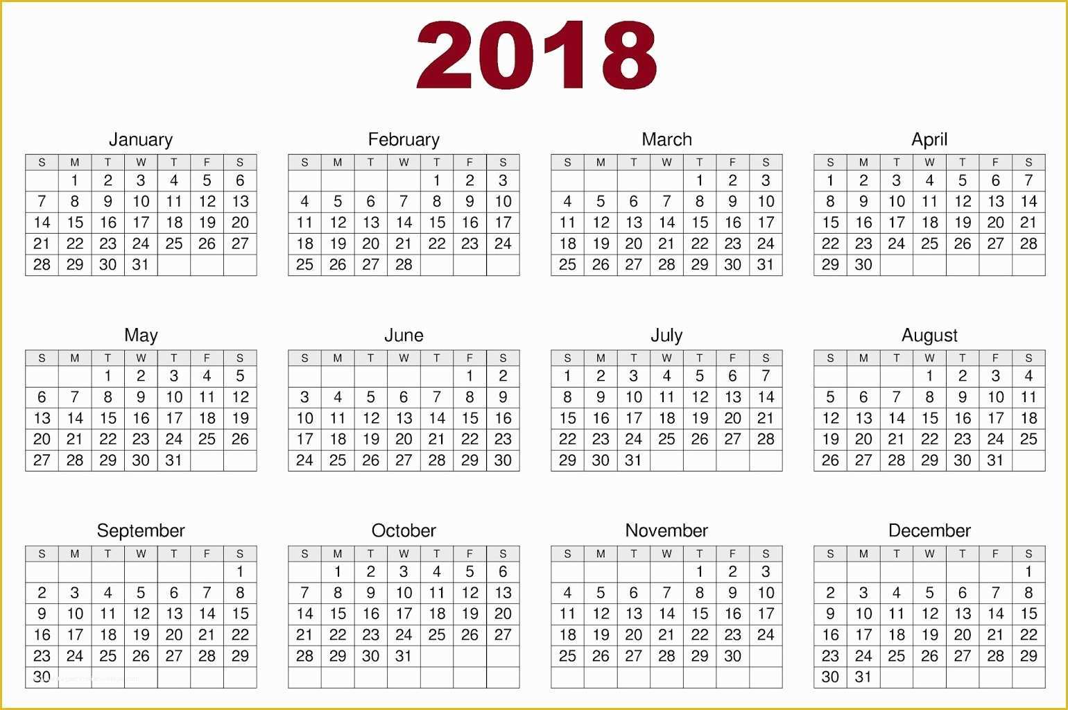 Free 12 Month Calendar Template Of Download 12 Month Printable Calendar 2018 From January to