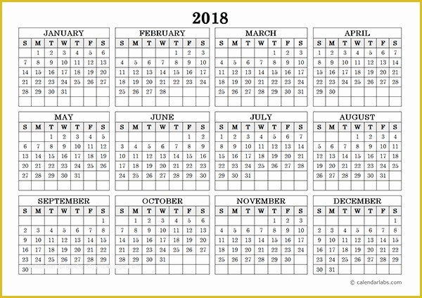 Free 12 Month Calendar Template Of Free Printable 2018 Calendar Template Excel Word
