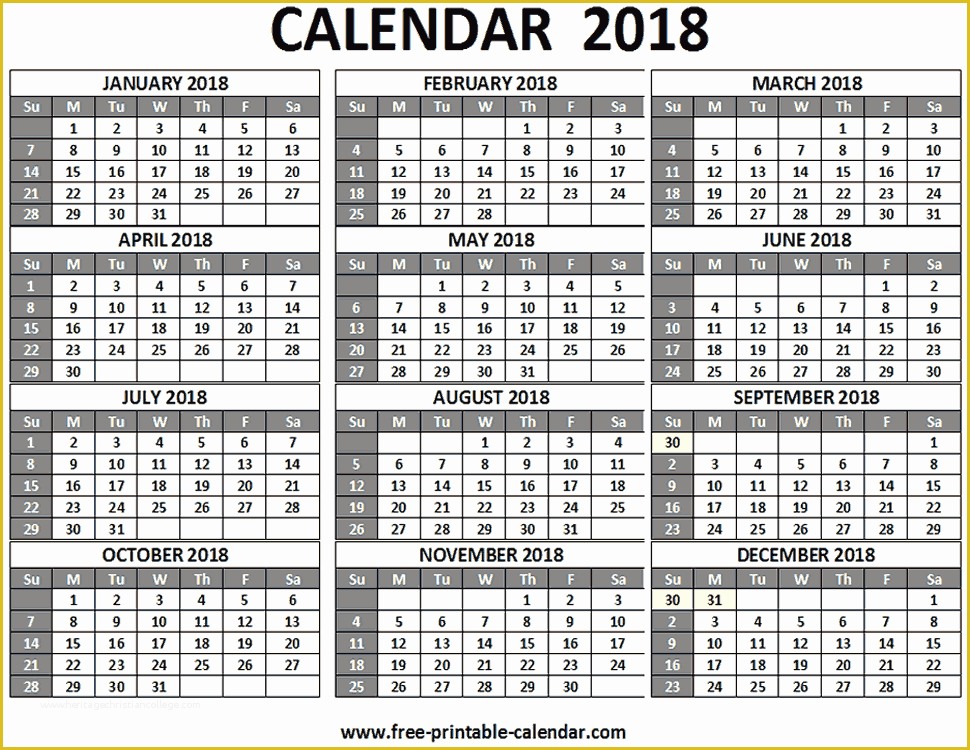 Free 12 Month Calendar Template Of Free Printable 2018 Calendars Download Free 2018 Calendar