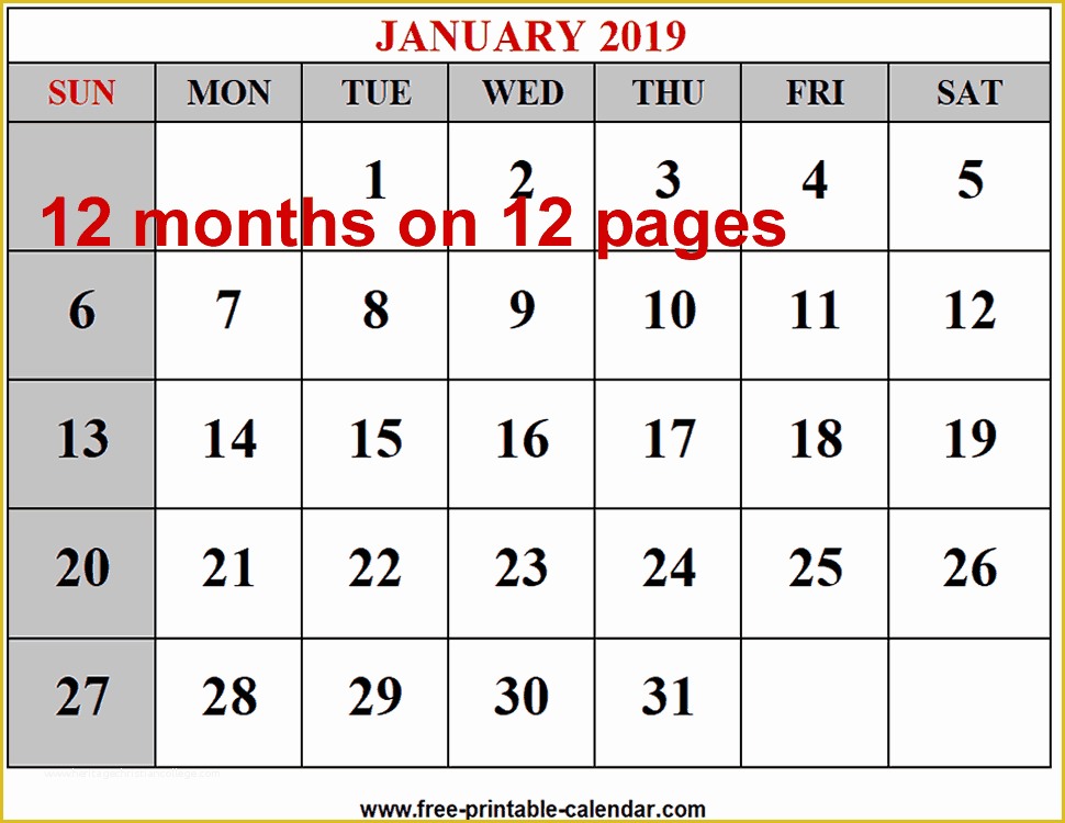 Free 12 Month Calendar Template Of Free Printable 2019 Calendars Free 2019 12