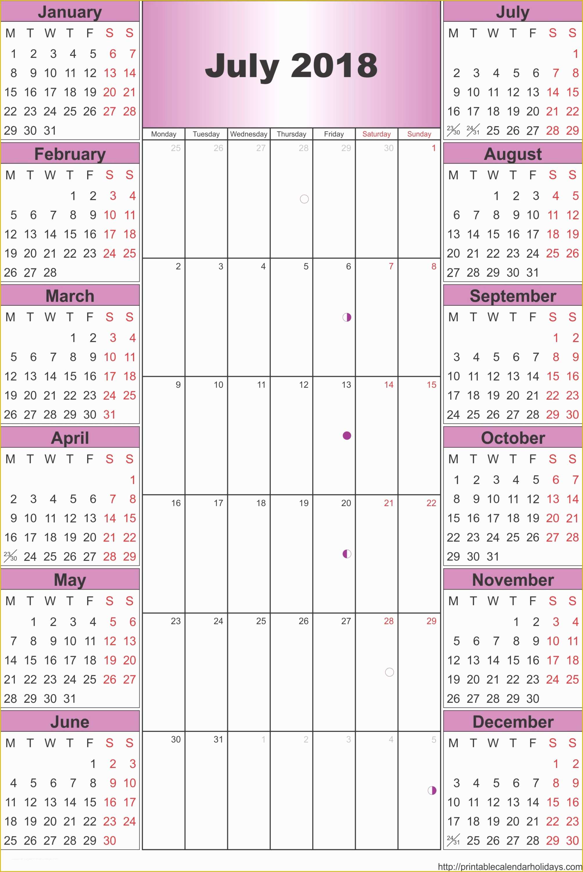 Free 12 Month Calendar Template Of July 2018 Calendar Archives Free Printable Calendar 2016