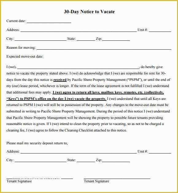 Free 30 Day Notice to Vacate California Template Of 11 30 Day Notice Templates