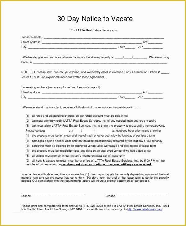 Free 30 Day Notice To Vacate California Template Of 30 Day Notice 10 