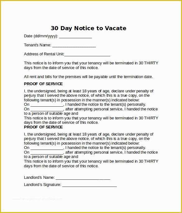 Free 30 Day Notice to Vacate California Template Of 30 Day Notice California Template