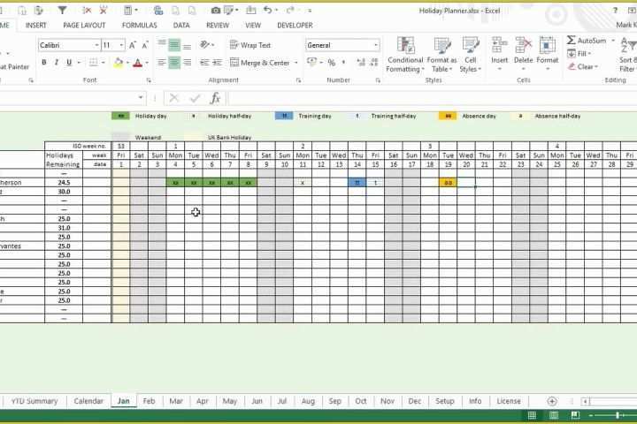 Free Annual Leave Planner Excel Template Of Any Year Holiday Training &amp; Absence Planner for Excel