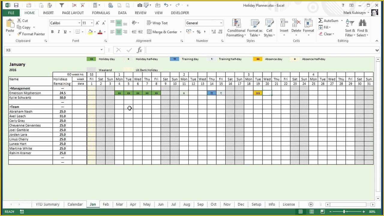 Free Annual Leave Planner Excel Template Of Any Year Holiday Training & Absence Planner for Excel