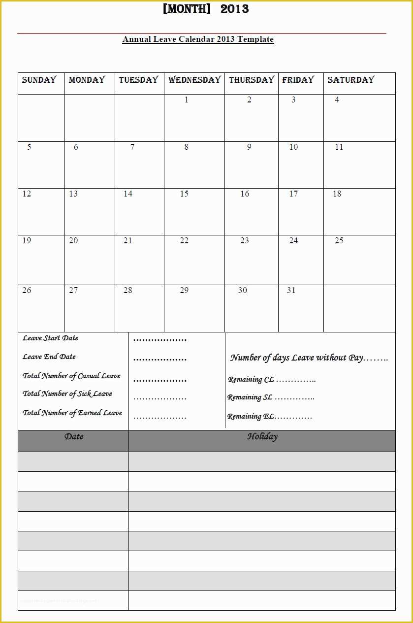 Free Annual Leave Planner Excel Template Of Calender Template