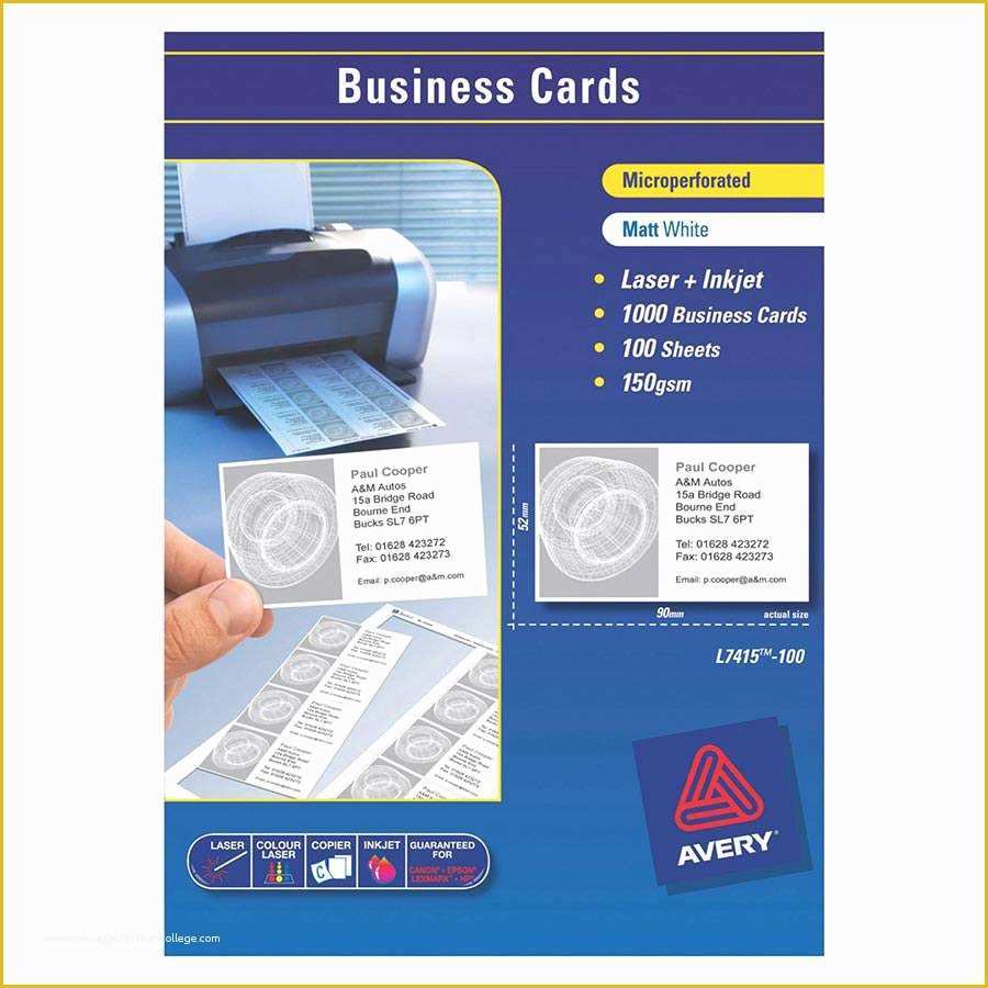 Free Avery Business Card Template Of Avery Laser Business Cards L7415 90x52mm Labl5875