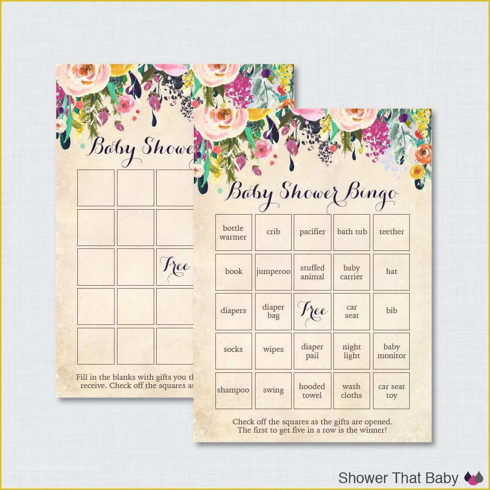 Free Baby Shower Bingo Blank Template Of Floral Baby Shower Bingo Cards Printable Blank Bingo Cards