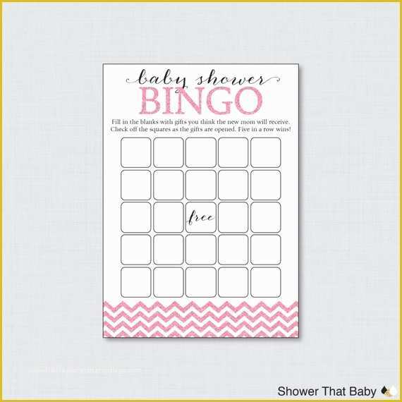 Free Baby Shower Bingo Blank Template Of Pink Glitter Chevron Baby Shower Bingo Cards Printable Blank