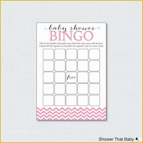 Free Baby Shower Bingo Blank Template Of Pink Glitter Chevron Baby