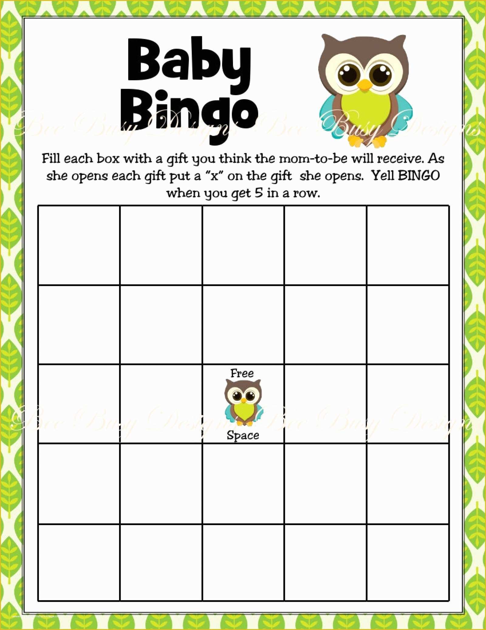 Free Baby Shower Bingo Blank Template Of Printable Boy Owl Woodland Baby Shower Bingo Game Instant