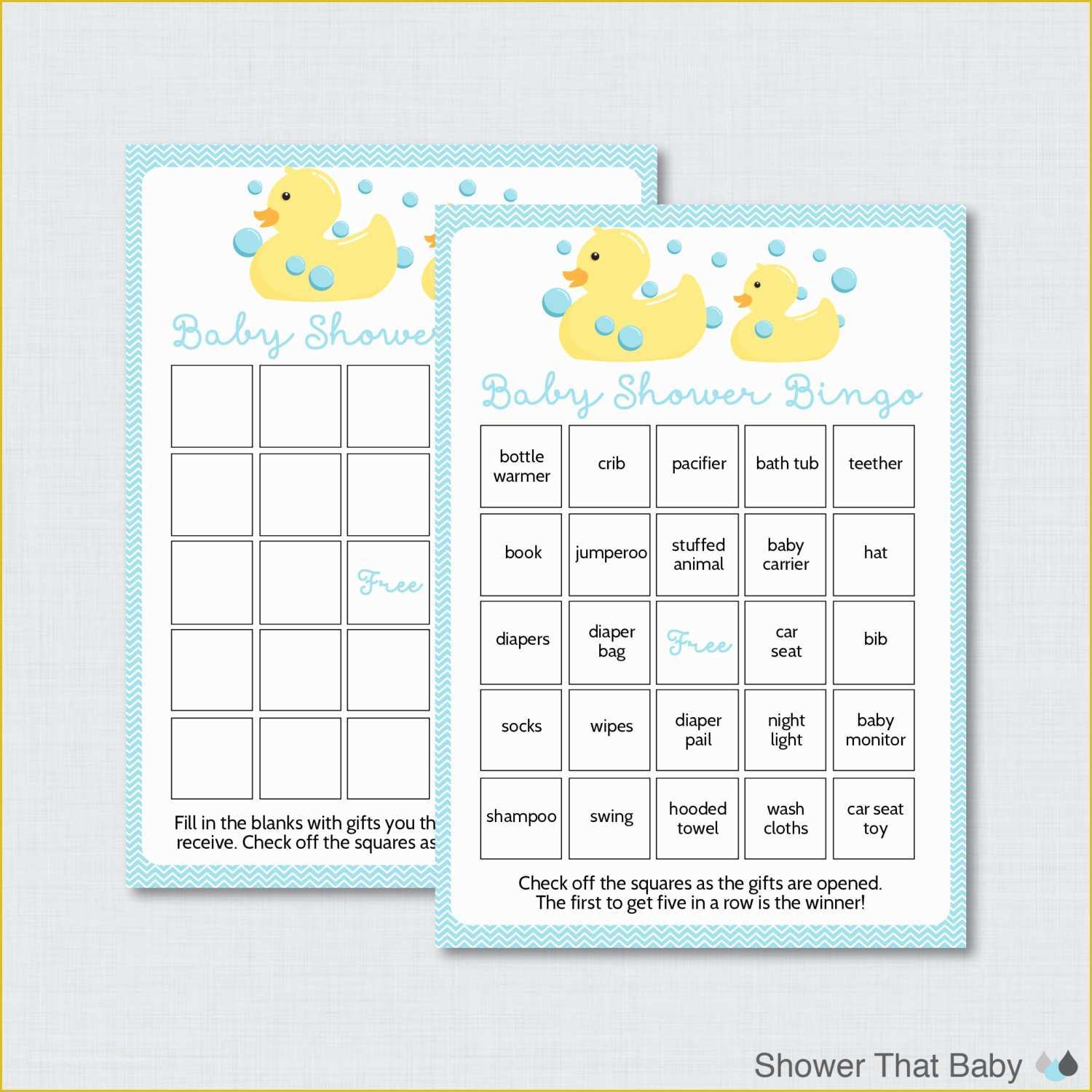 Free Baby Shower Bingo Blank Template Of Rubber Ducky Baby Shower Bingo Cards In Blue Printable Blank