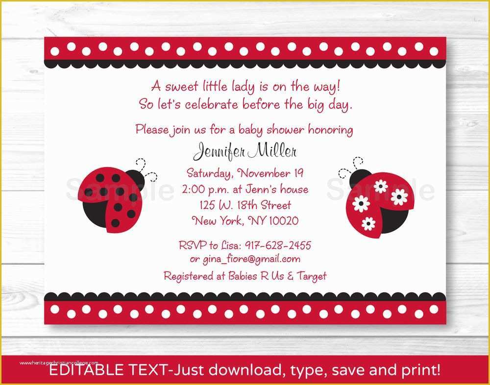 Free Baby Shower Invitations Templates Pdf Of Red Lil Ladybug Printable Baby Shower Invitation Editable