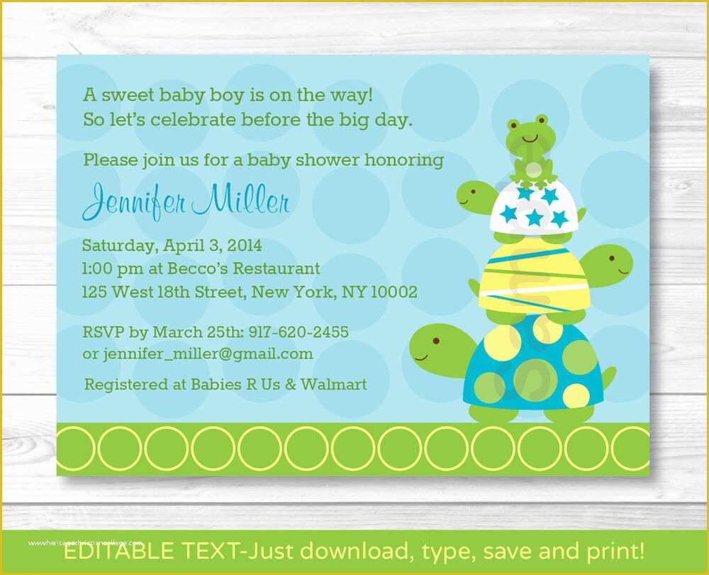 Free Baby Shower Invitations Templates Pdf Of Stacked Turtle Frog Printable Baby Shower Invitation