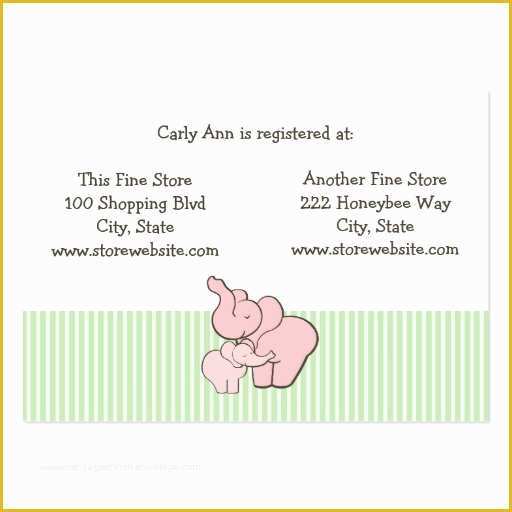 Free Baby Shower Registry Cards Template Of Baby Shower Registry Card Pink Elephant Hugs Business Card
