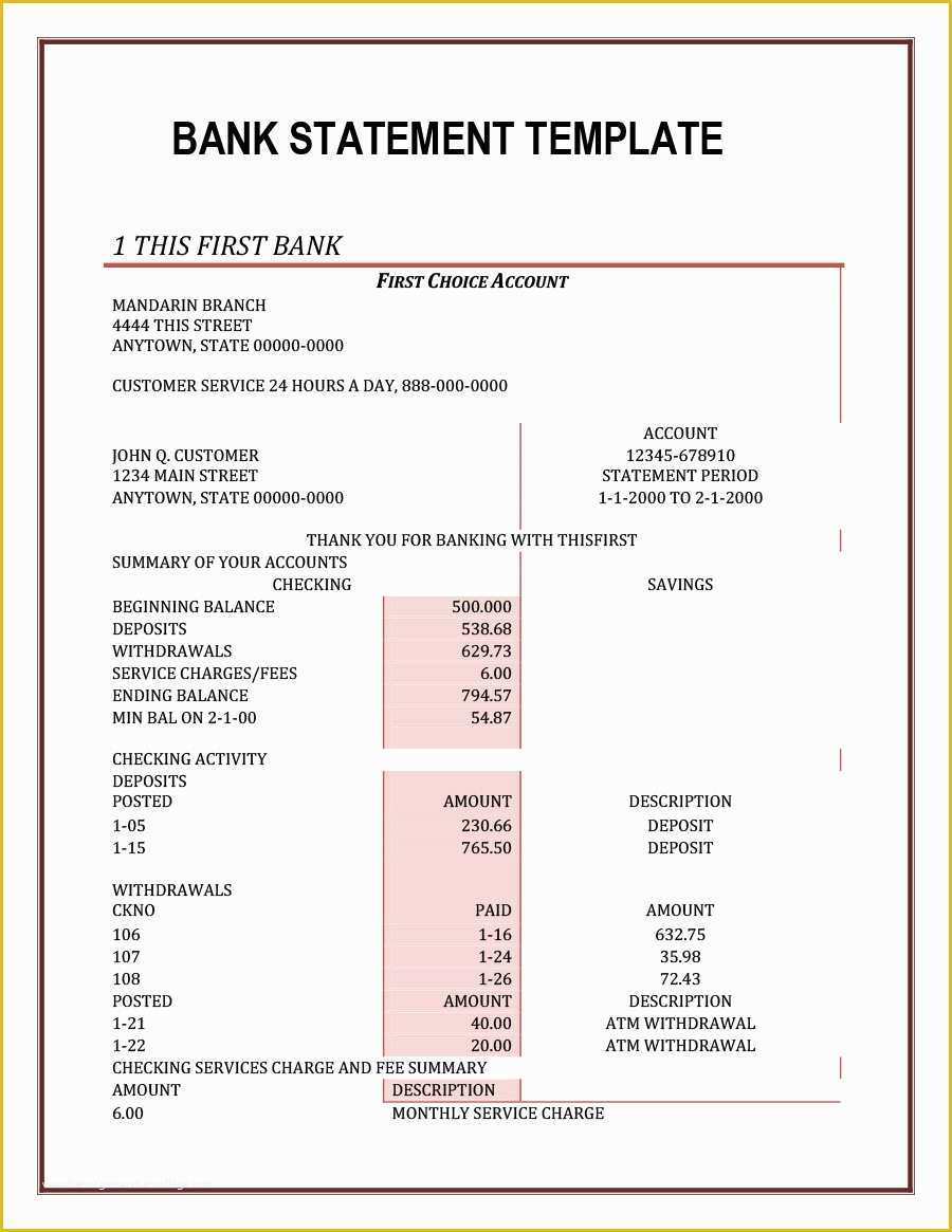 Free Bank Statement Template Of 23 Editable Bank Statement Templates [free] Template Lab