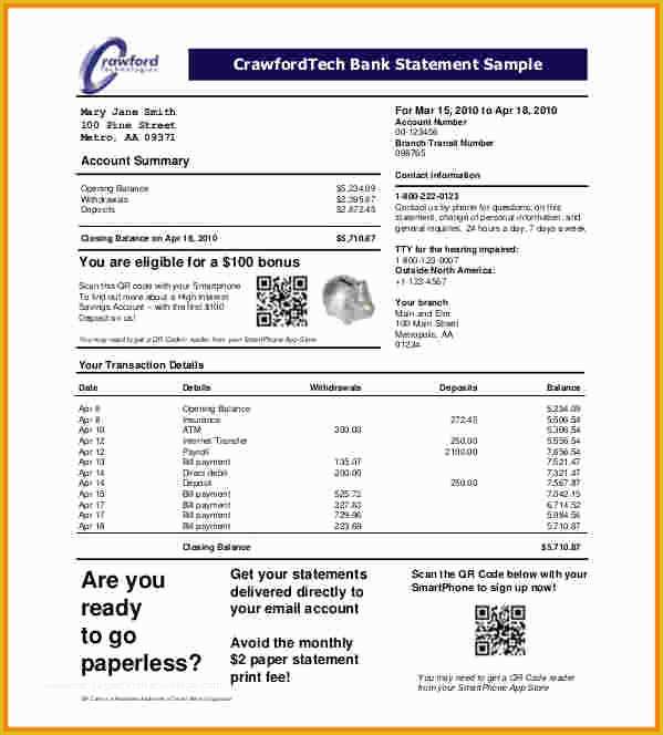 Free Bank Statement Template Of 8 Bank Statement Template Free