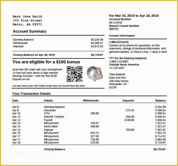 Free Bank Statement Template Of Sample Bank Statement Template 13 Free Documents