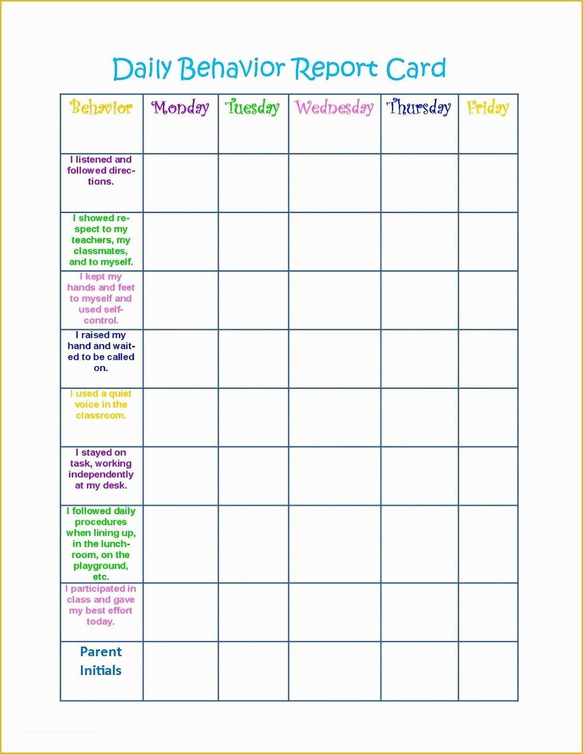 Free Behavior Chart Template Of Daily Behavior Chart Printable Colorful