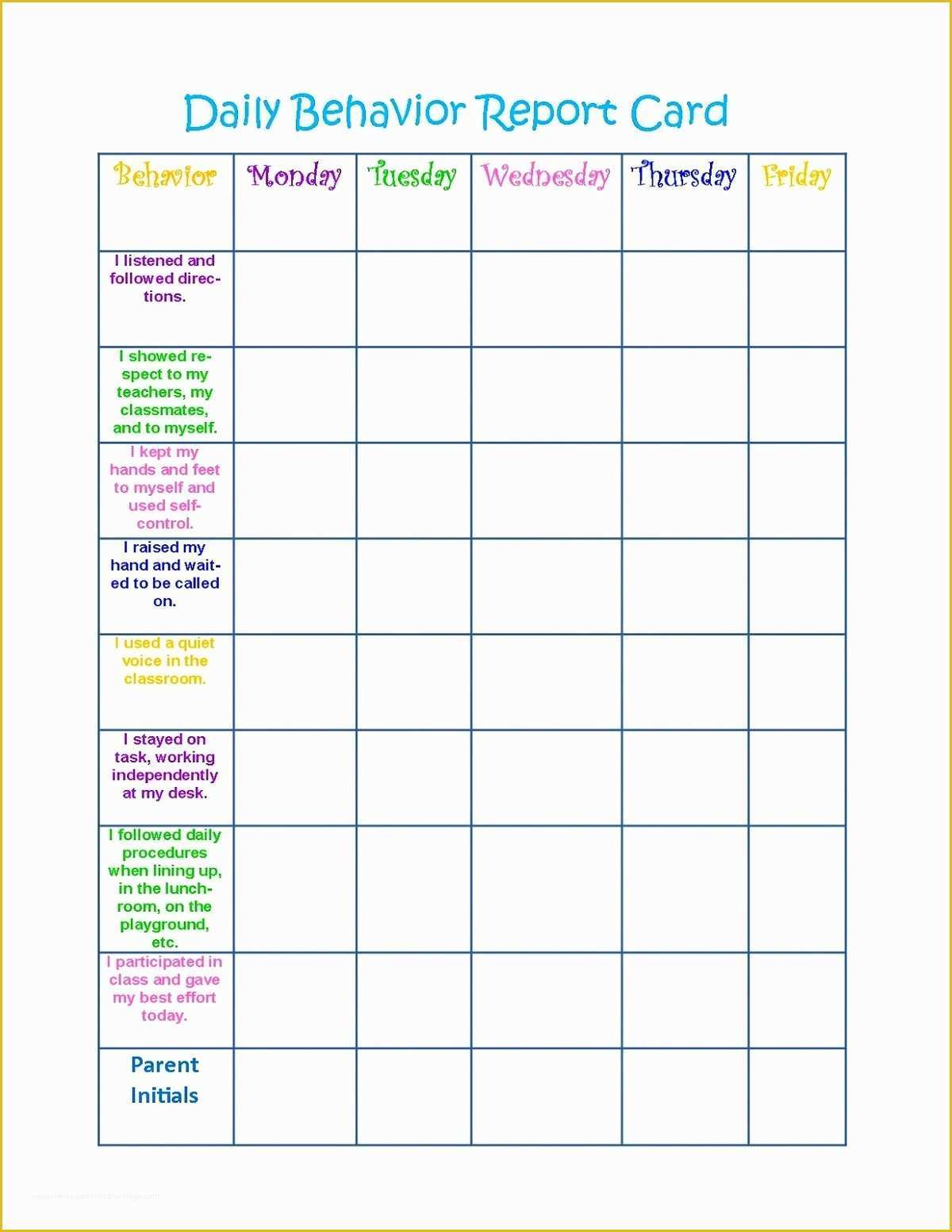 Free Behavior Chart Template Of Daily Behavior Chart Printable Colorful 