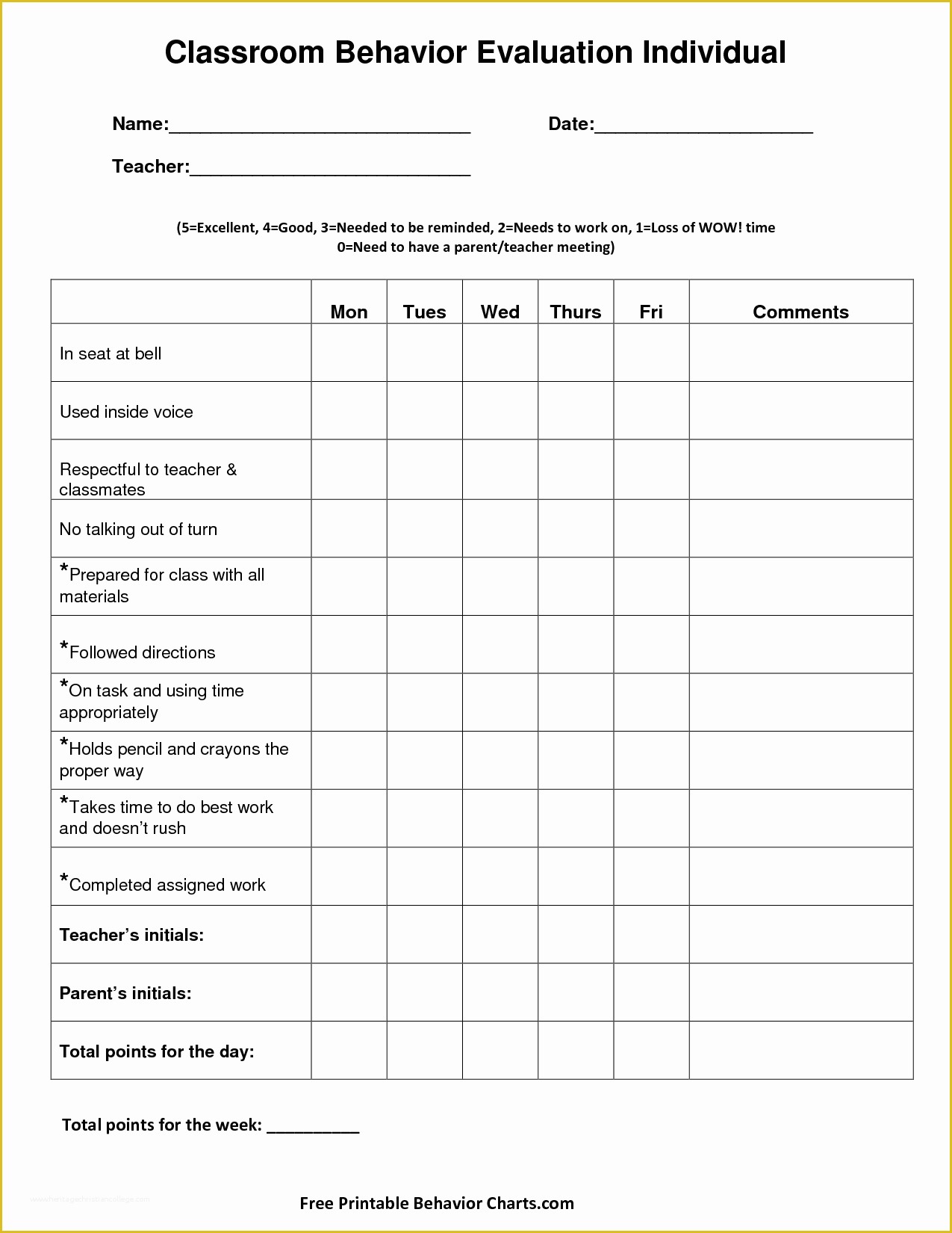 Free Behavior Chart Template Of Free Printable Behavior Charts for Middle School Students